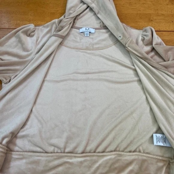 XL Magaschoni Hoodie Velvet Velour Teddy Zip Terry Jacket Taupe Beige Sweater - Picture 11 of 13